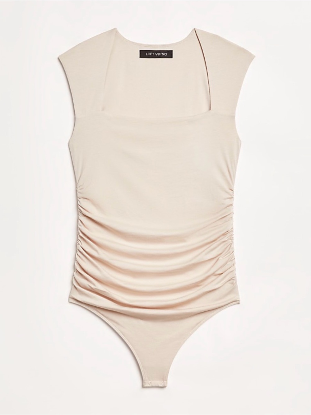 LOFT white Ruched Square Neck Bodysuit with Cap Sleeves